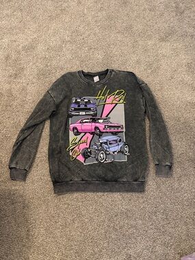 No Boundaries Charcoal Crewneck Sweatshirt Pink & Purple Hot Rod Graphic Large